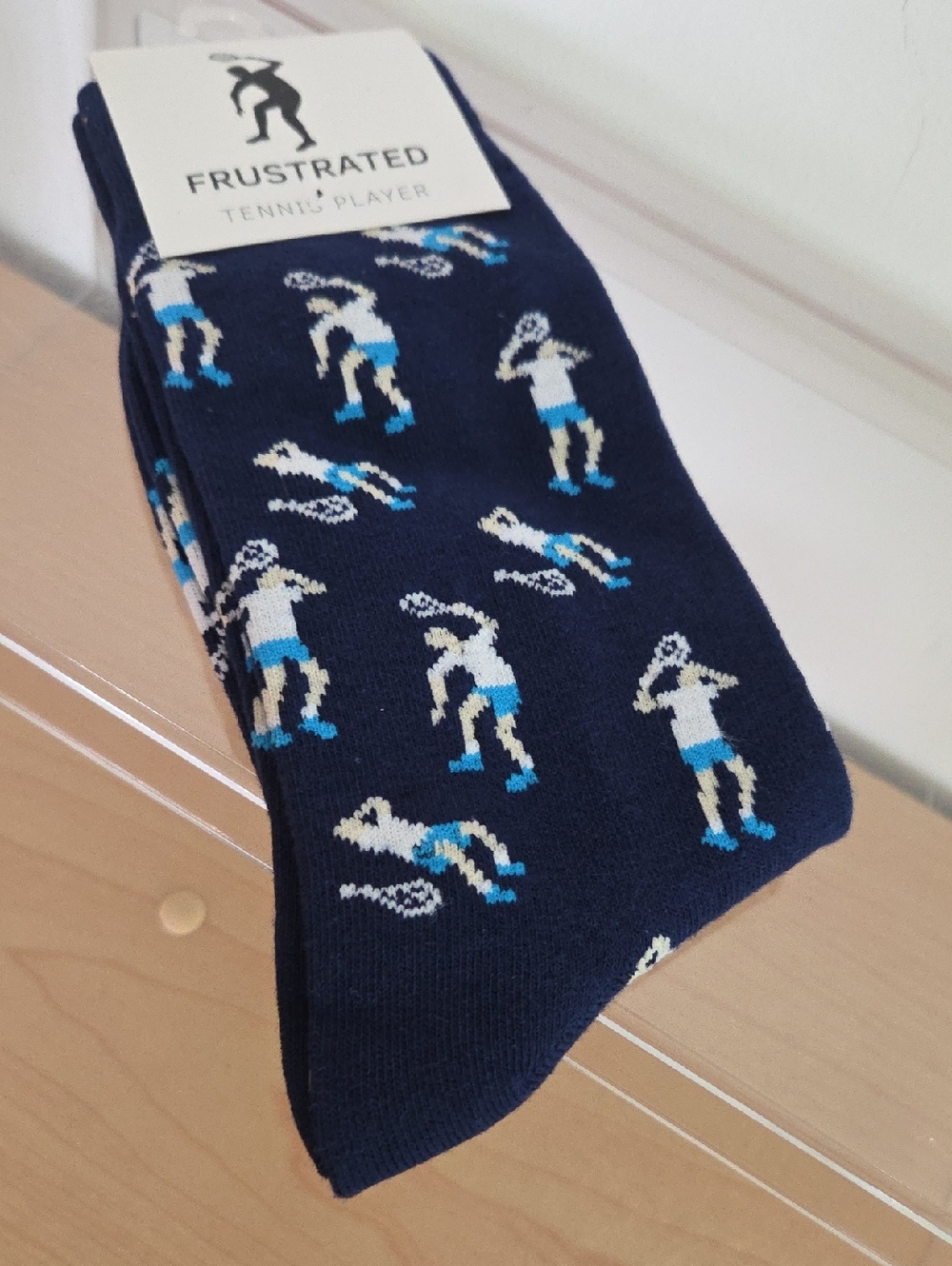 Mens Navy Tennis Player Novelty Socks...NWT